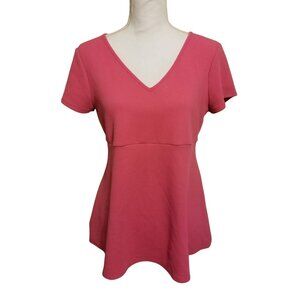 Two Hearts Maternity Pink Textured V-Neck Short Sleeve Top W/ Back Zipper Size M